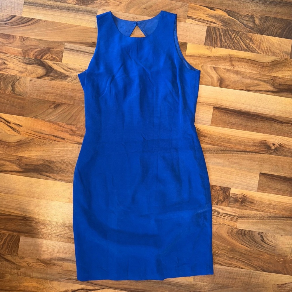 Maggy London Cobalt Blue 100% Silk‎ Sleeveless Sheath Dress Classic Chic wedding